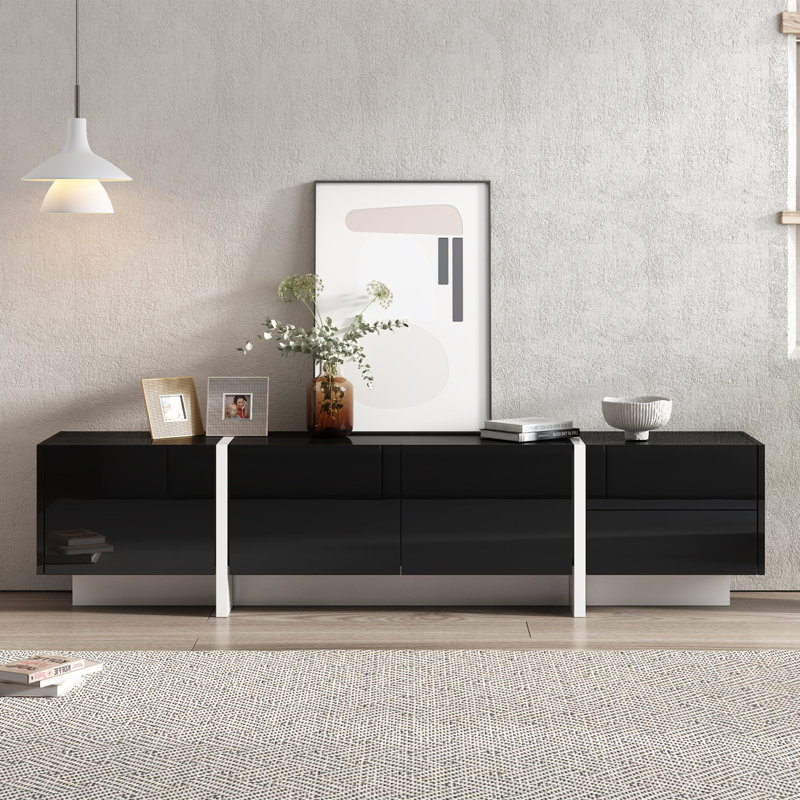 & Contemporary Rectangle Design TV Stand, Unique Style TV Console Table For Tvs Up To 80'', Modern TV Cabinet With High Gloss UV Surface For Living Room.