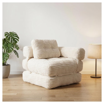 Canapé-lit de sol pliable sans structure avec accoudoirs et oreillers, canapé-lit futon convertible pour salon, beige
