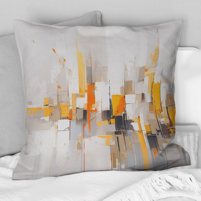 Coussin décoratif gris et jaune à motif symétrique abstrait Cubism