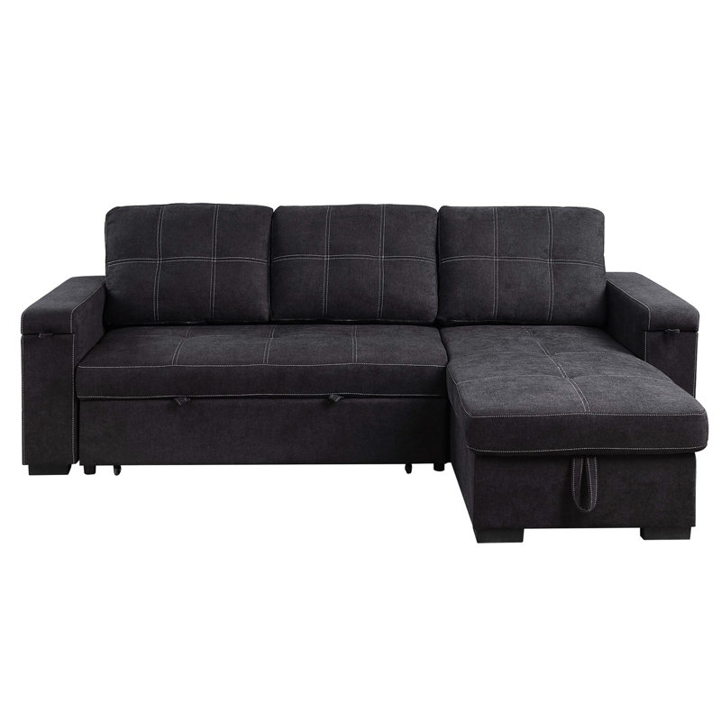 Canapé-lit modulaire réversible de 95 pouces Oby, chaise de rangement, USB, noir