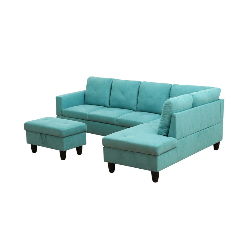 Velvet L-Shaped Sectional Right Hand Facing, Teal