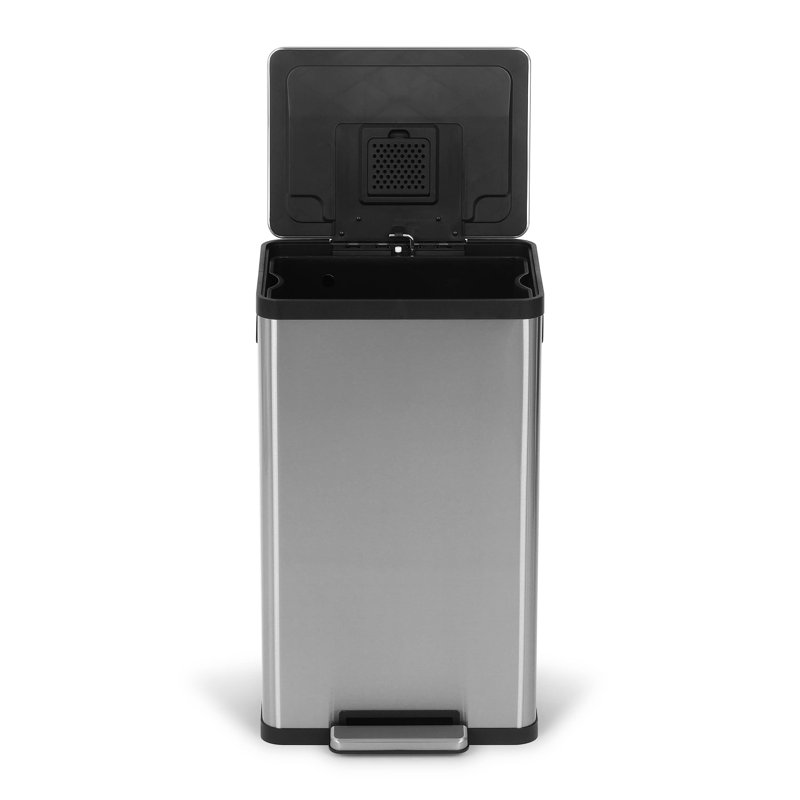 Soft-Close, Smudge Resistant Trash Can With Foot Pedal And Built In Filter- Stainless Steel, Sleek Finish