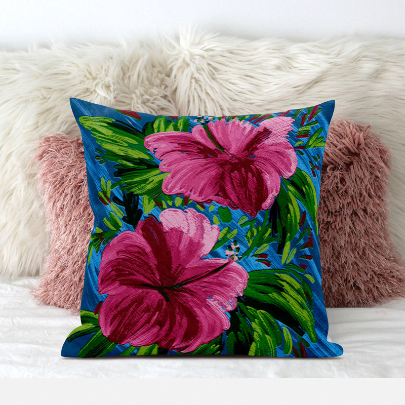  Housse et insert de coussin carré en polyester intérieur / extérieur, 18 po x 18 po, Rose/vert/bleu