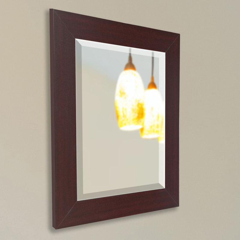 Miroir décoratif traditionnel biseauté, H 35,5 po x l 35,5 po, Acajou foncé