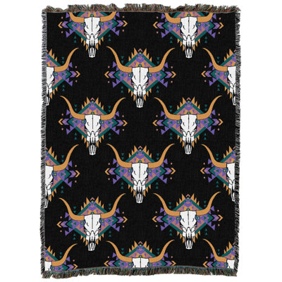 Couverture jetée en tapisserie Pure Country Weavers Western Skulls Black - Tissée en coton - Fabriquée aux États-Unis (72x54)
