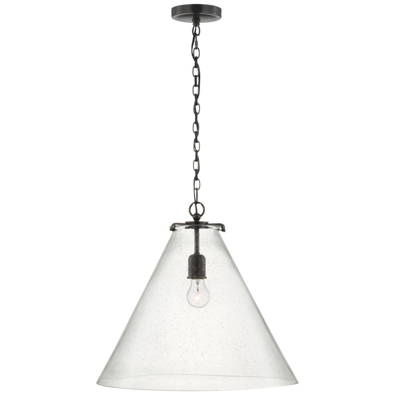 Katie 1 - Light Cone Pendant, Clear Seeded, Bronze