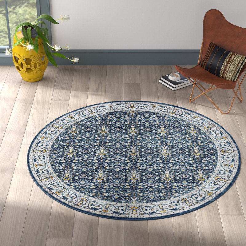 Tapis bleu marine / gris Christa Southwestern, Rond 6 pi 7 po