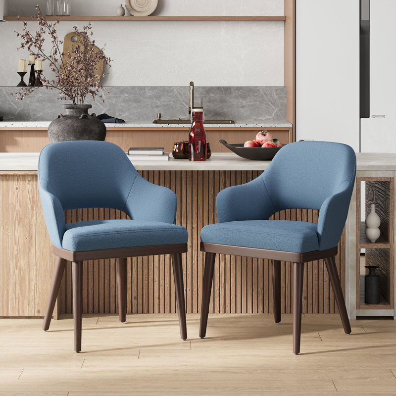 Chaise rembourrée moderne avec pieds en bois de noyer, Bleu, Bois brun foncé