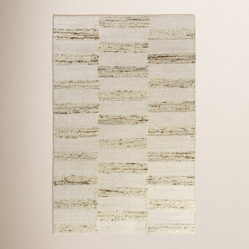 Tapis ivoire / naturel tissé à plat à la main Garvin, Rectangle de 10 pi x 14 pi