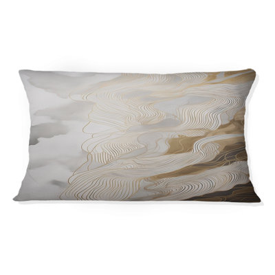 Coussin décoratif doré et gris à lignes abstraites III
