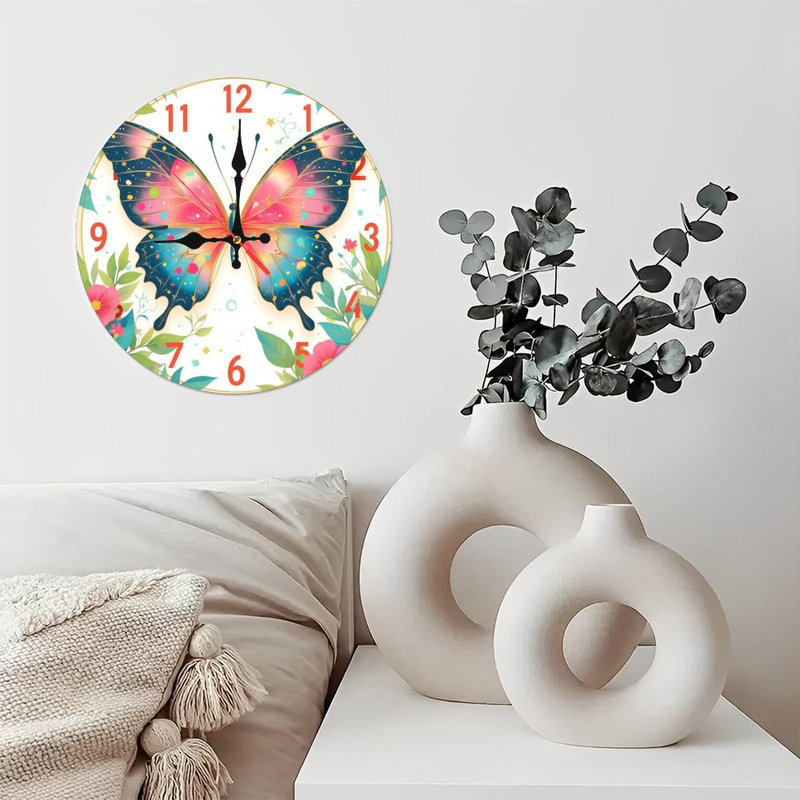 Horloge murale papillon coloré