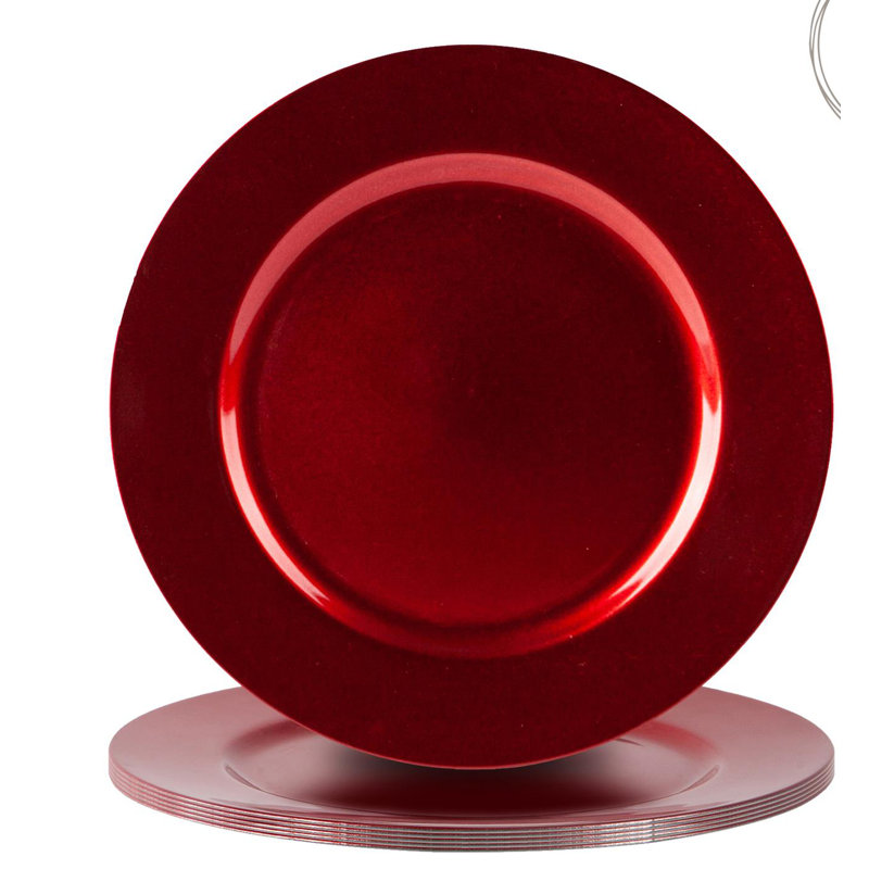 Argon Tableware - 33cm Melamine Charger Plates - Set of 6 - Metallic Finish, Glossy Red