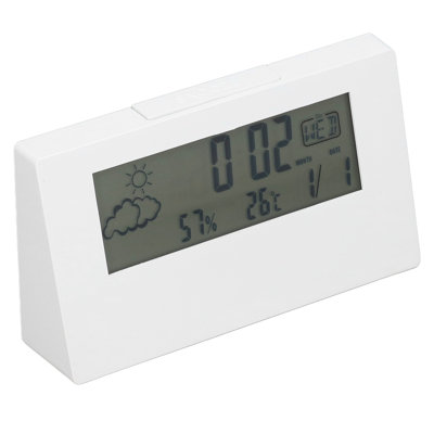 Digital Alarm Clock Snooze Function LCD Time Date Temp Humidity Display Bedside Electronic with Light White