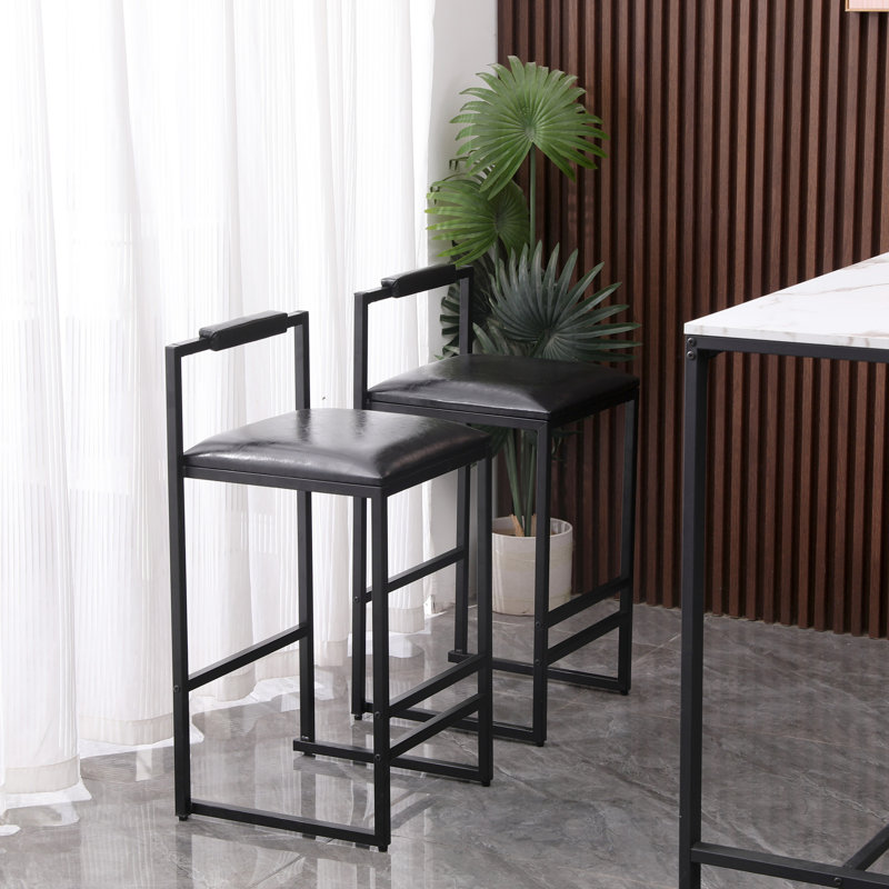 Bar Stool With Backrest Set Of 2 Counter Height PU Leather Upholstered Bar Chairs With Footrest