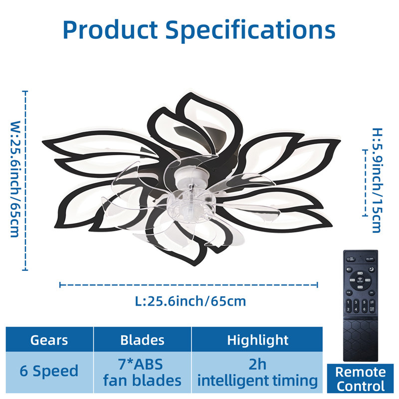 25.5In Ceiling Fan with Lights, Remote Control 3 Color Temperatures,6 Gear wind Speed Fan Light
