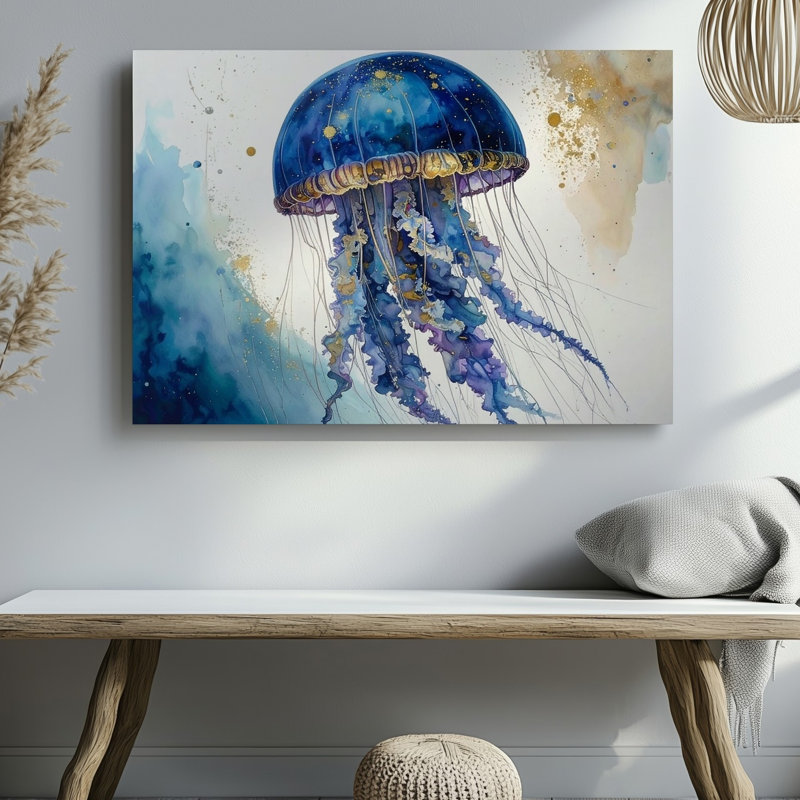 Toile Art mural méduse galactique aquarelle, H 9 po x l 12 po