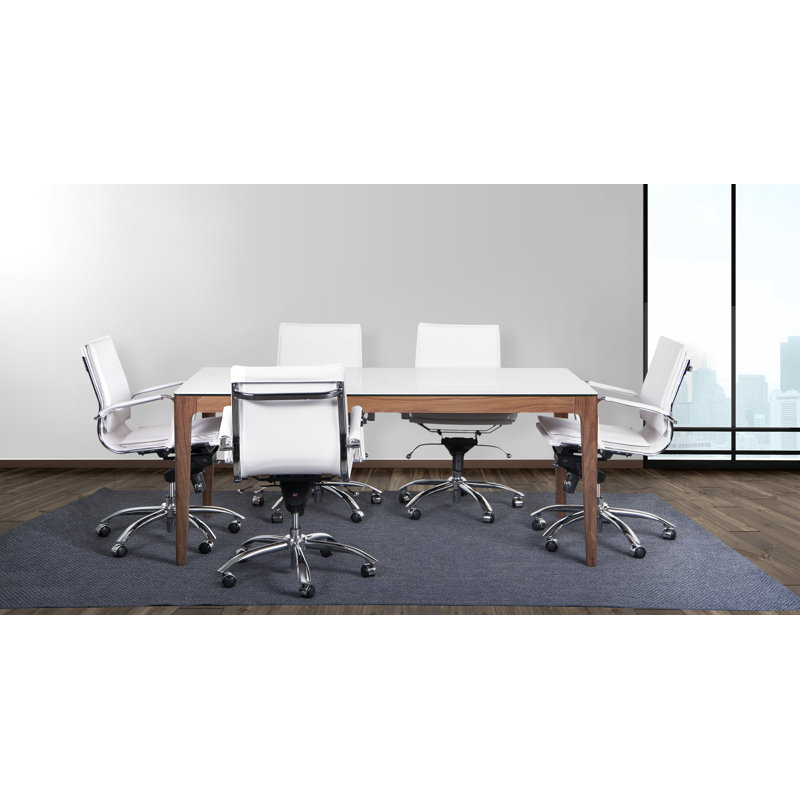 Chaise de conférence Chaseton, Similicuir blanc, Chrome