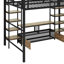 Lit mezzanine double en métal avec escalier, table et tablettes-476660252