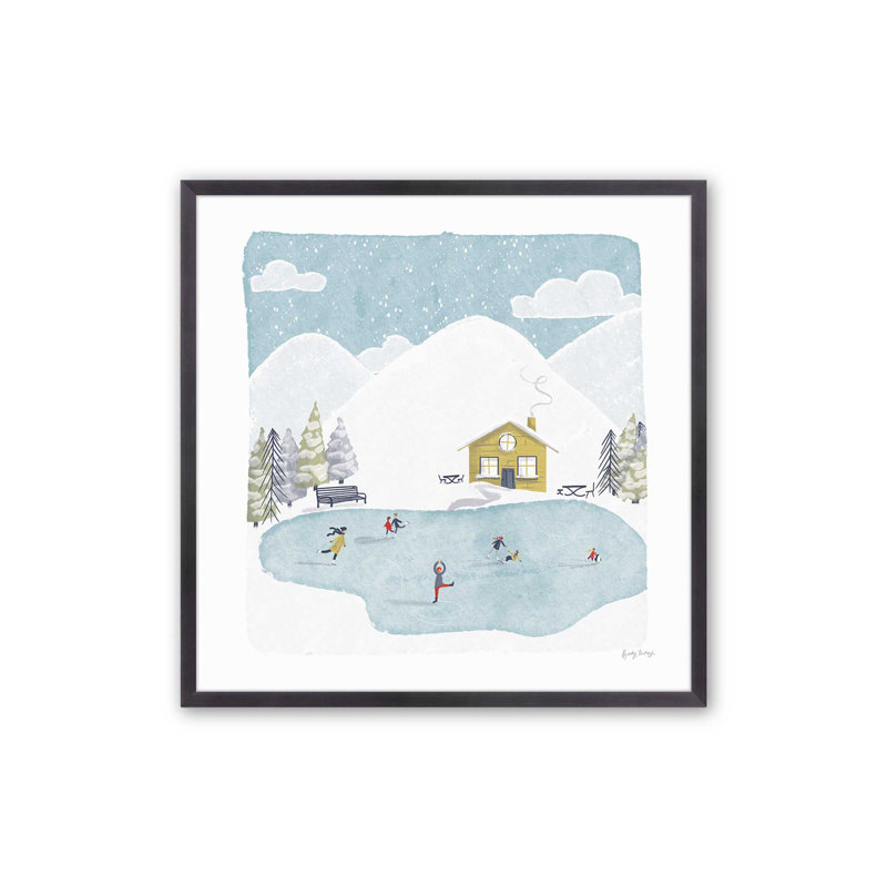 Impression d'aventure de patinage d'hiver, H 13,75 po x l 13,75 po, Cadre simple en zinc patiné, bois massif