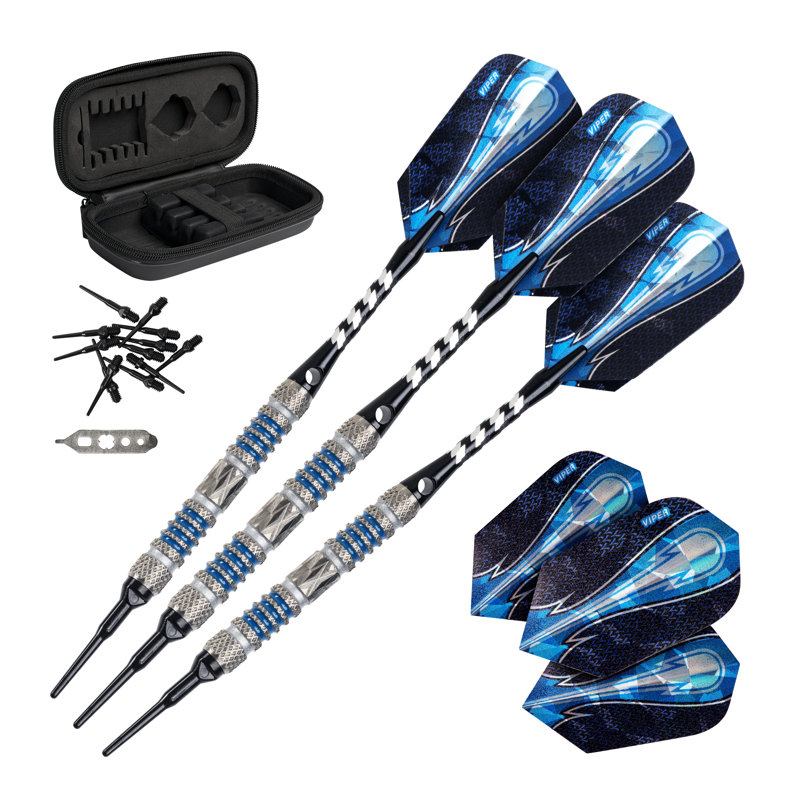 Viper Astro 80% Tungsten Soft Tip Darts, Blue Accessory Set With Case