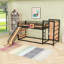 Lit superposé simple TG au-dessus de simple TG avec tablettes, glissade, panier de basketball, mur d'escalade, anneaux rétractables et garde-corps