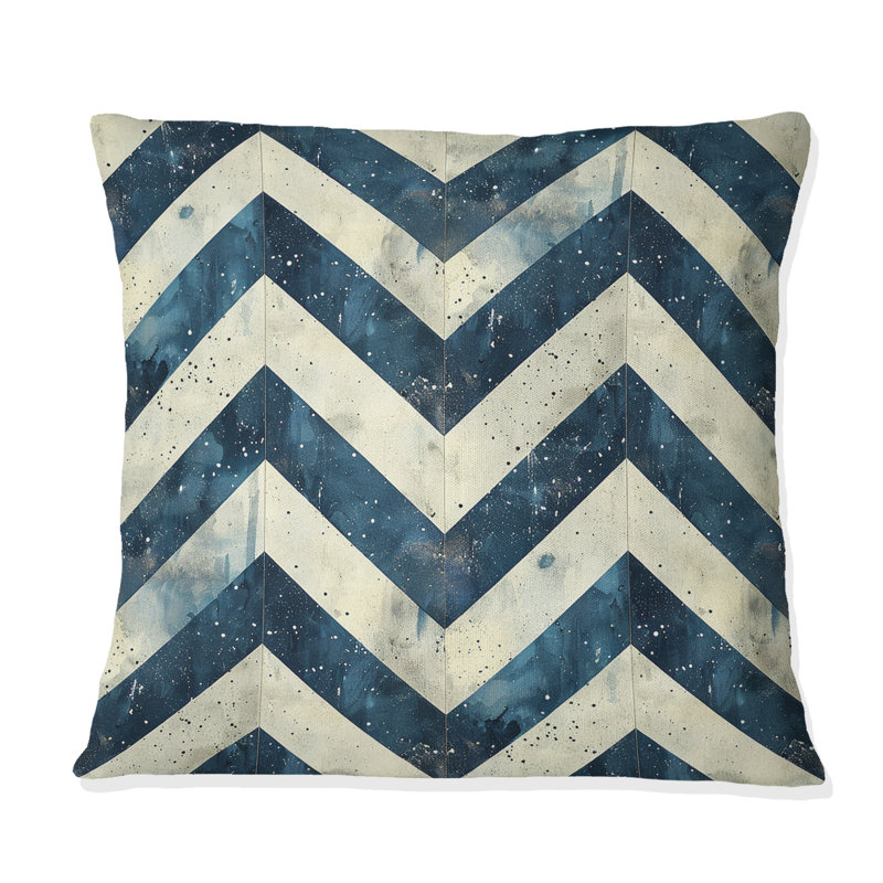 Chevron Charm II - Coussin décoratif à chevrons, Bleu marine/bleu, H 18 po x H 18 po