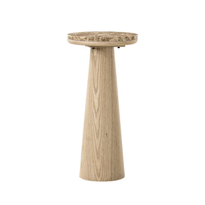 Table de bout ronde moderne de 24 po avec plateau en marbre véritable et placage de chêne Oxner