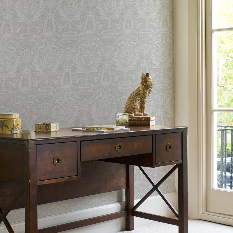 Laura Ashley Heraldic Damask Wallpaper Roll, Slate Gray