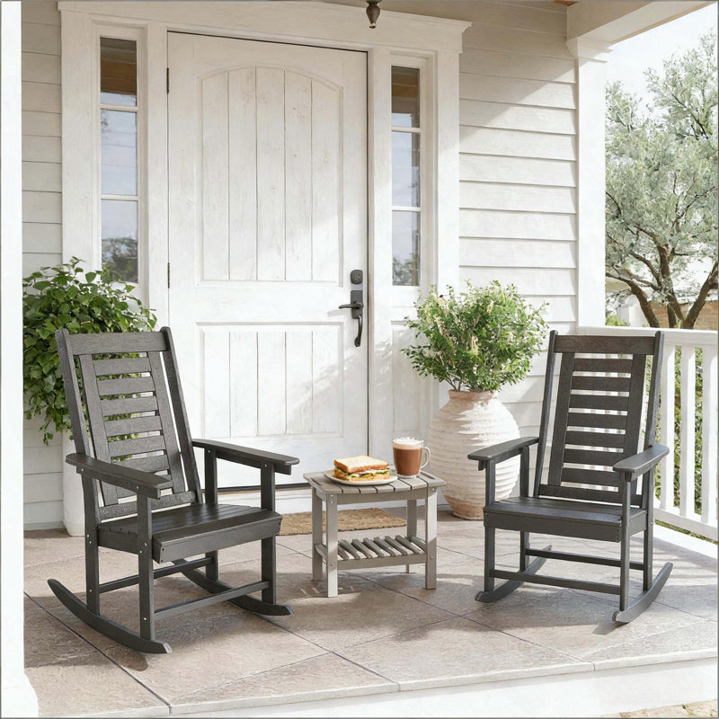 Set of 2 HDPE Outdoor Rocking Chairs (Dark Gray), Dark Gray