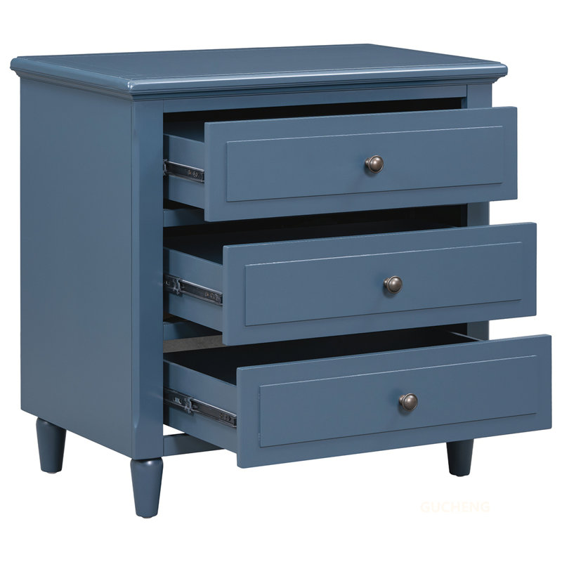Armoire de chevet contemporaine avec trois tiroirs pour une vie organisée, Bleu