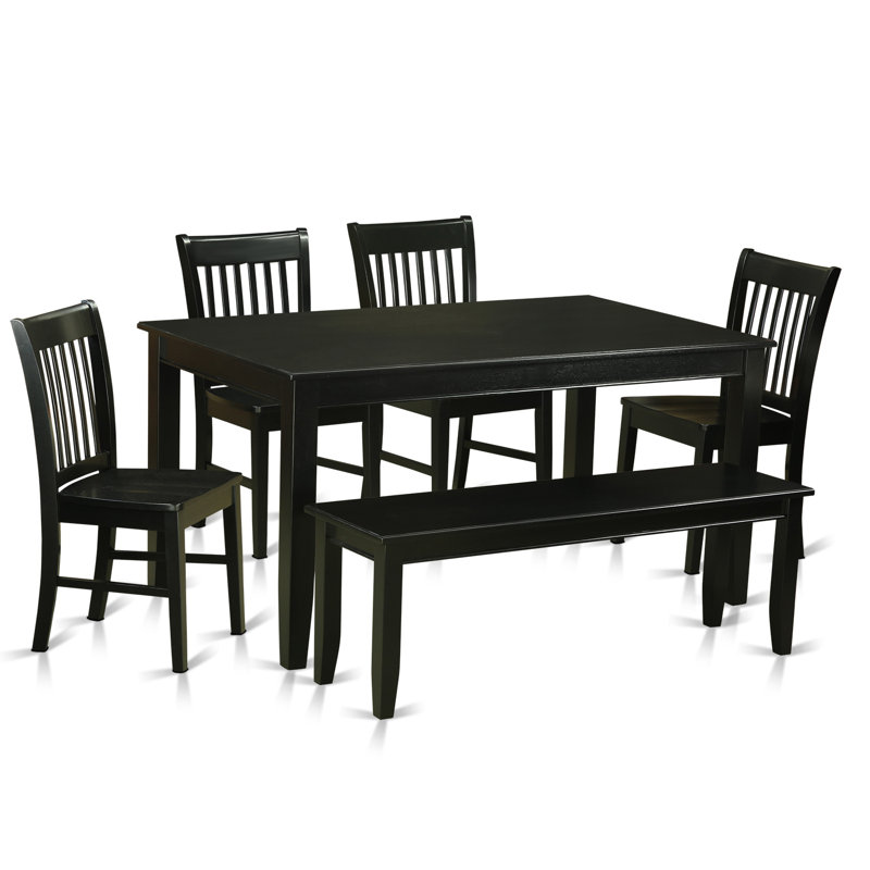 6 pièces de table et chaises de cuisine comprenant une table de salle à manger rectangulaire et 4 chaises de salle à manger avec banc, noir