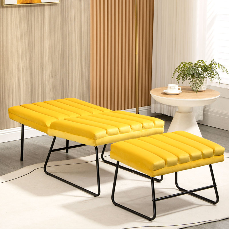 Chaise longue rembourrée Ayma, Velours jaune