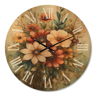 Grande horloge murale en bois à motif floral - Spirale de pétales de couronne de ferme III
