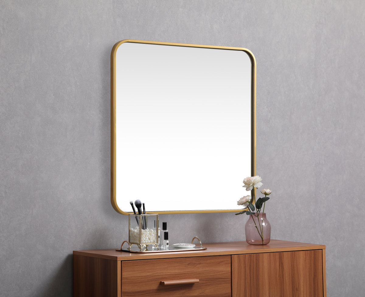 Metal Square Wall Mirror, Brass, 24"  x 24" 