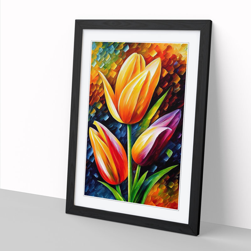 Tulip Flowers - Single Picture Frame Painting, Black, 64cm H x 46cm W x 2cm D