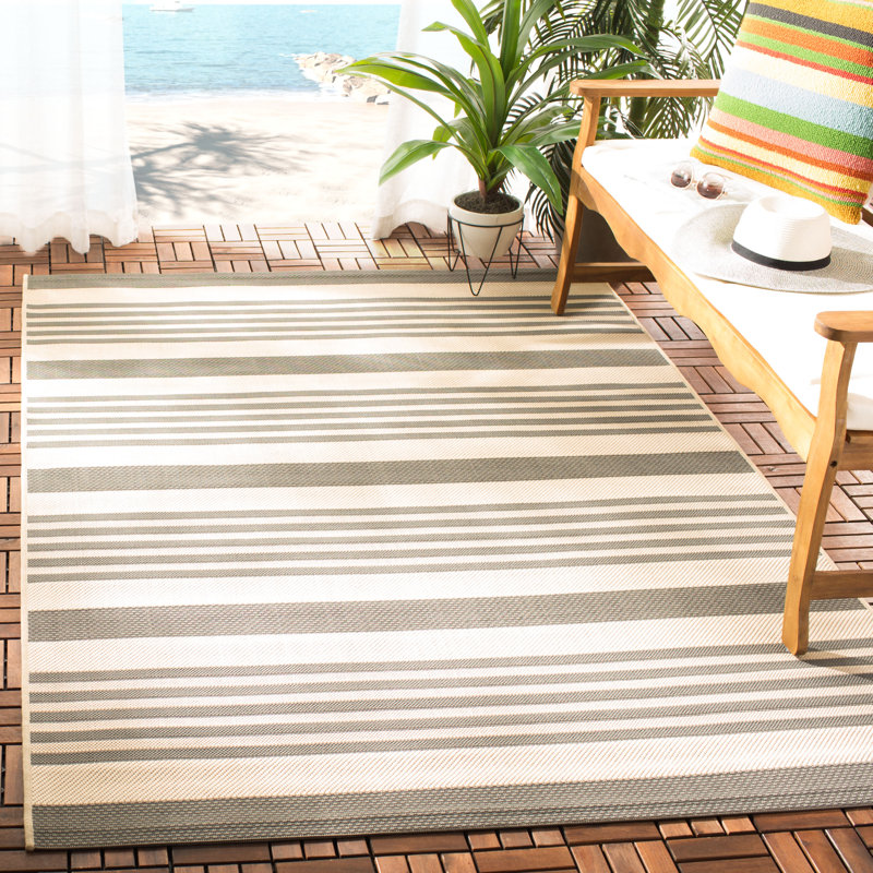 Tapis d'intérieur / extérieur à rayures Pontianak Performance, Rectangle 5 pi 3 po x 7 pi 7 po