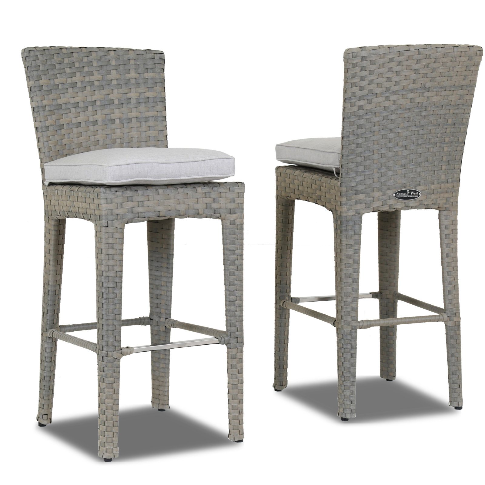 Majorca 45'' Wicker Outdoor Bar Stool with Sunbrella® Cushion, Cast Silver Sunbrella®