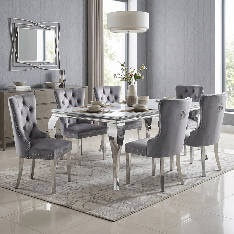 Rummel 6 - Person Four Leg Dining Set, White, Gray