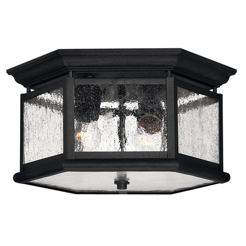 Edgewater 2 - Light 13" Lantern Geometric Flush Mount, Black, Standard