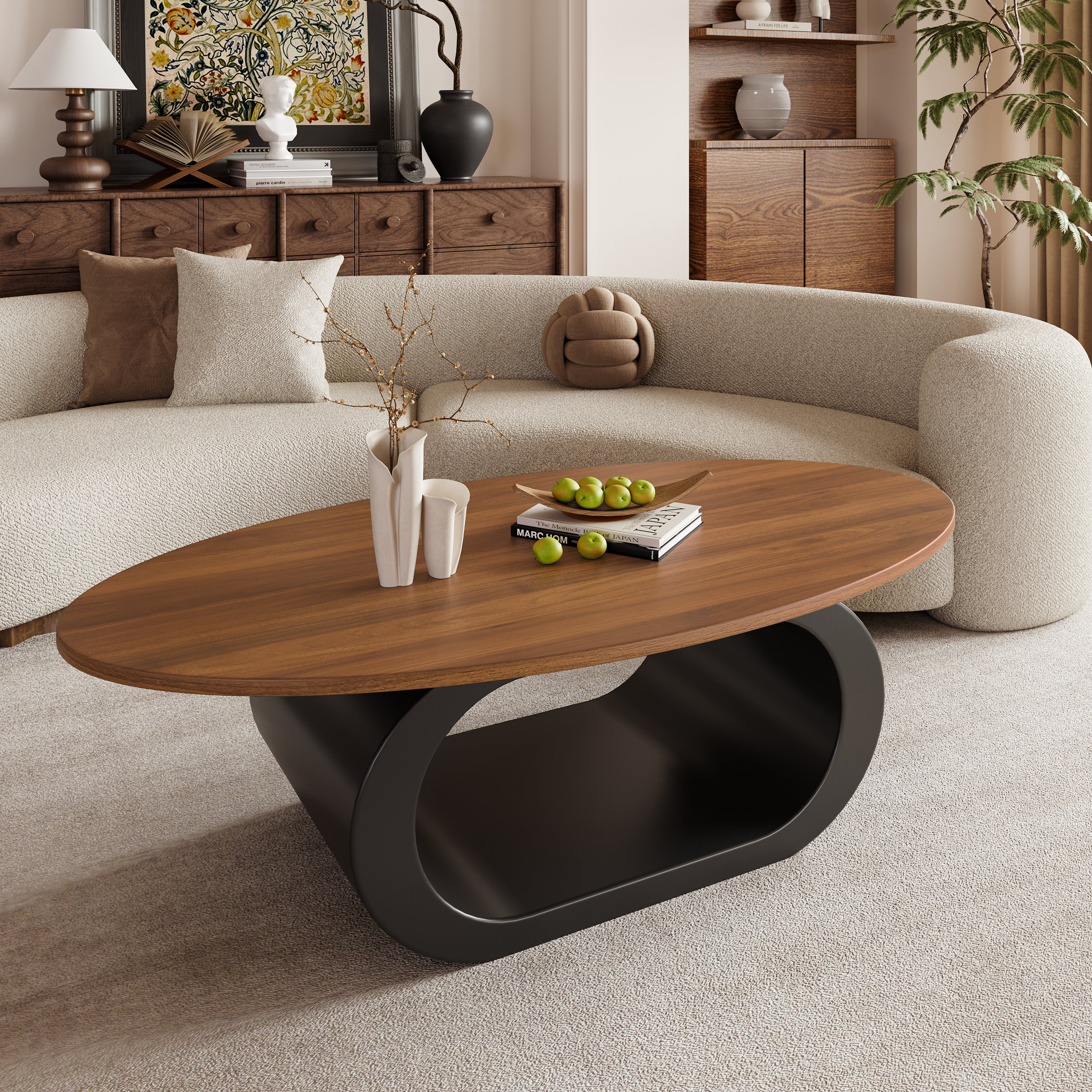 Latitude Run® Aulander 47.2" Wood Oval Brown Coffee Table With Black ...