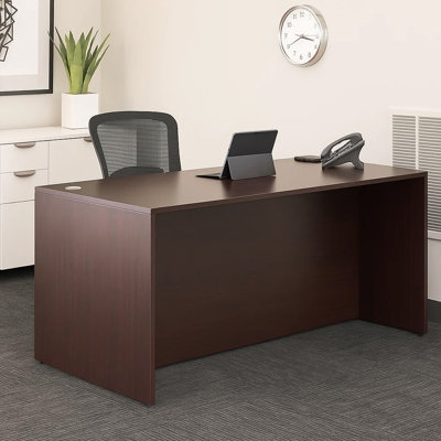Nea Desk Shell, 60 Inch Commercial Top, Panel Legs, Mahogany Red Wood