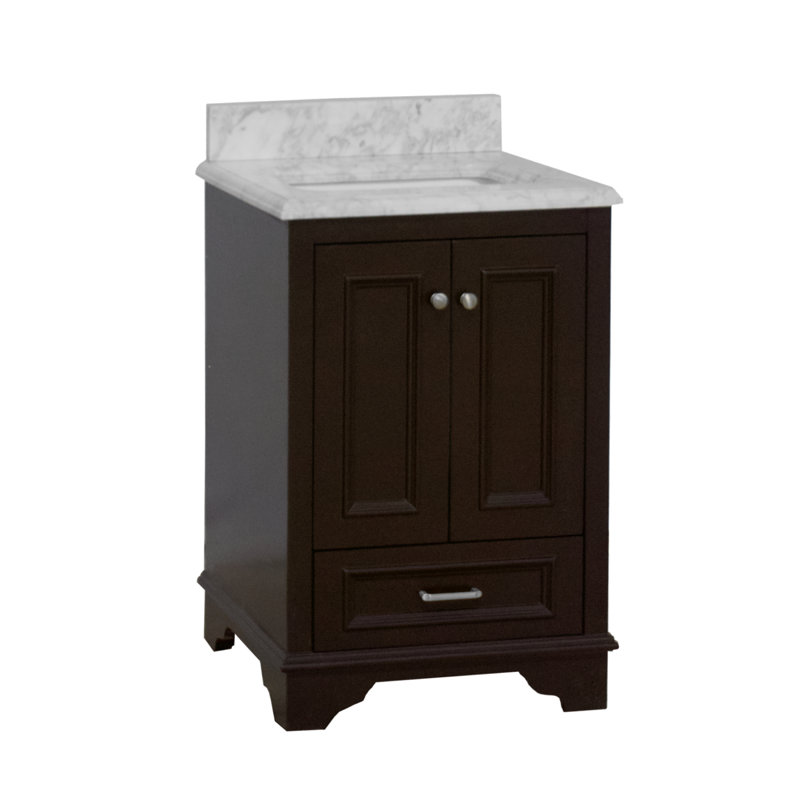 Loughlam 24'' Single Bathroom Vanity with Top, Chocolate, Carrara Marble