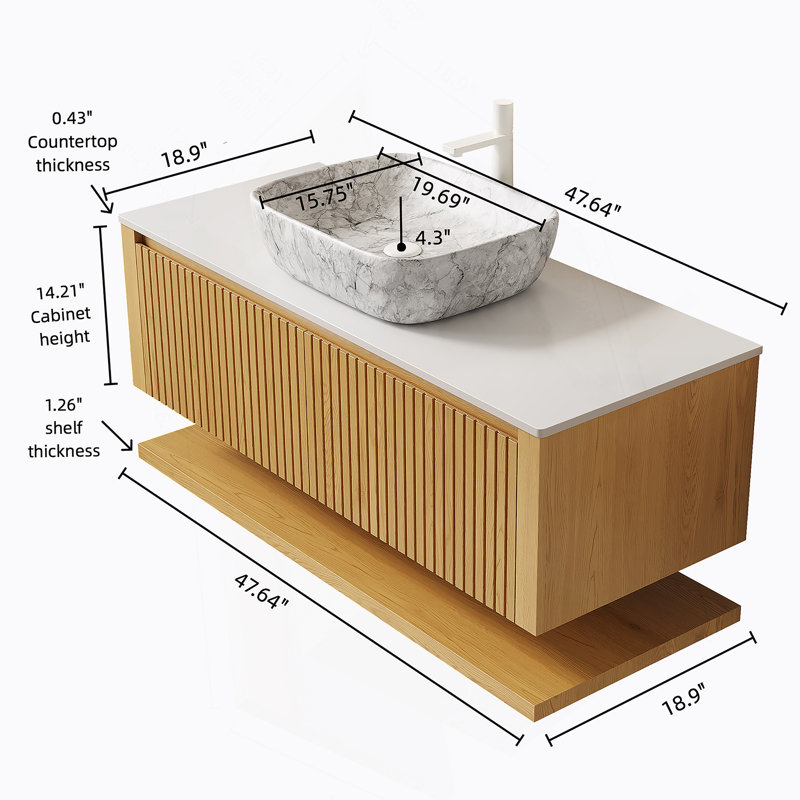 Ensemble de meuble-lavabo fonctionnel avec tiroirs et tablette ouverte, idéal pour les espaces de salle de bain organisés et élégants.