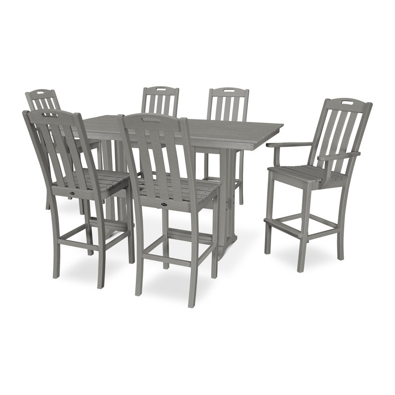 Yacht Club 7-Piece Farmhouse Trestle Bar Set, Stepping Stone