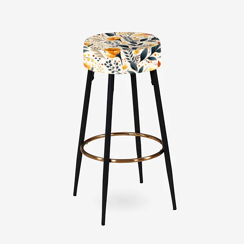 Ensemble de 2 tabourets à imprimé animal, Fleurs terreuses jaunes et bleues terreuses