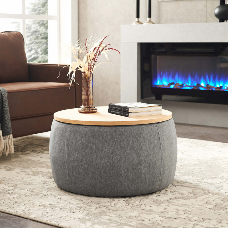 Round Storage Ottoman, Dark Gray 