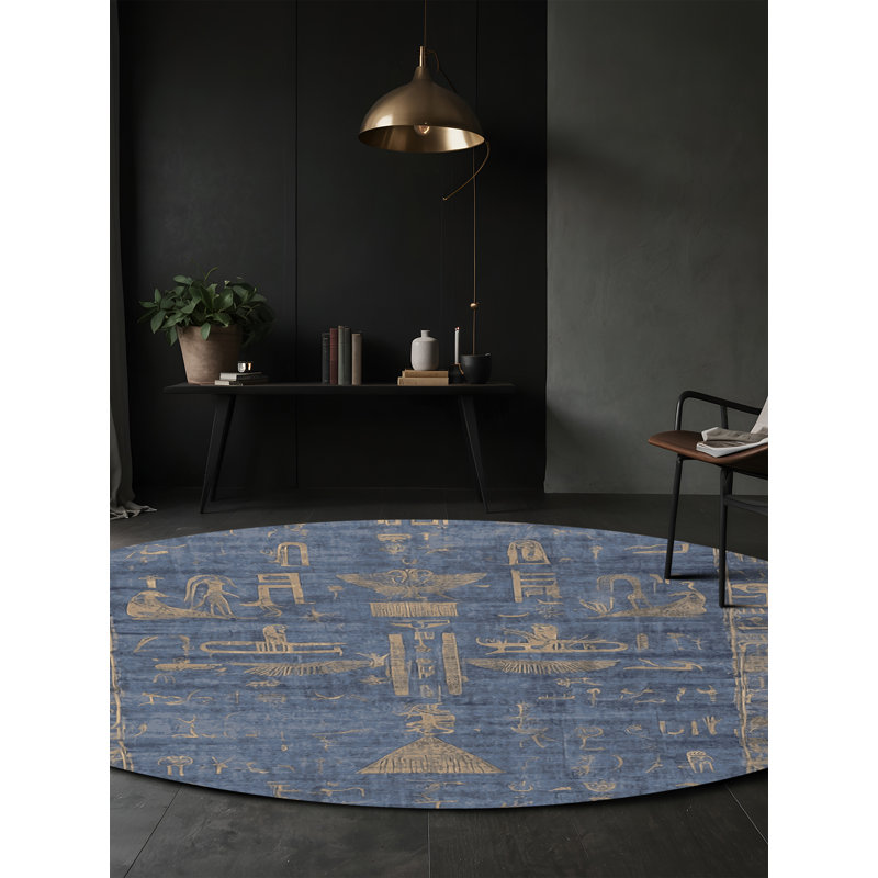Machine Washable Gray Area Rug, Round 5'