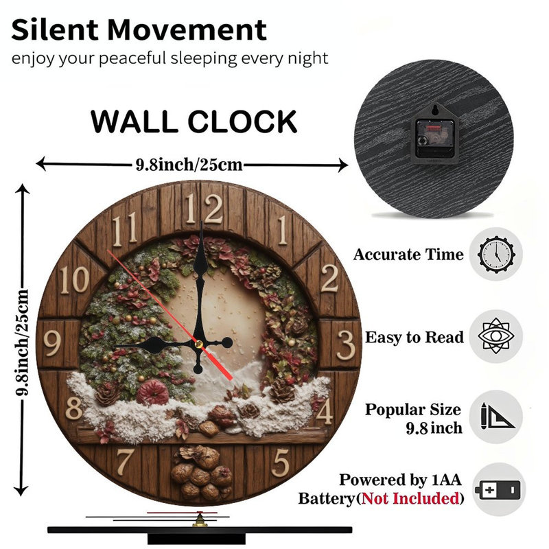 Horloge de Noël-Face-Avec-Hiver-Scène