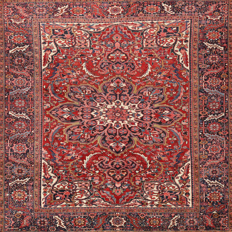 Tapis rouge/rose/beige traditionnel, Carré 3 pi
