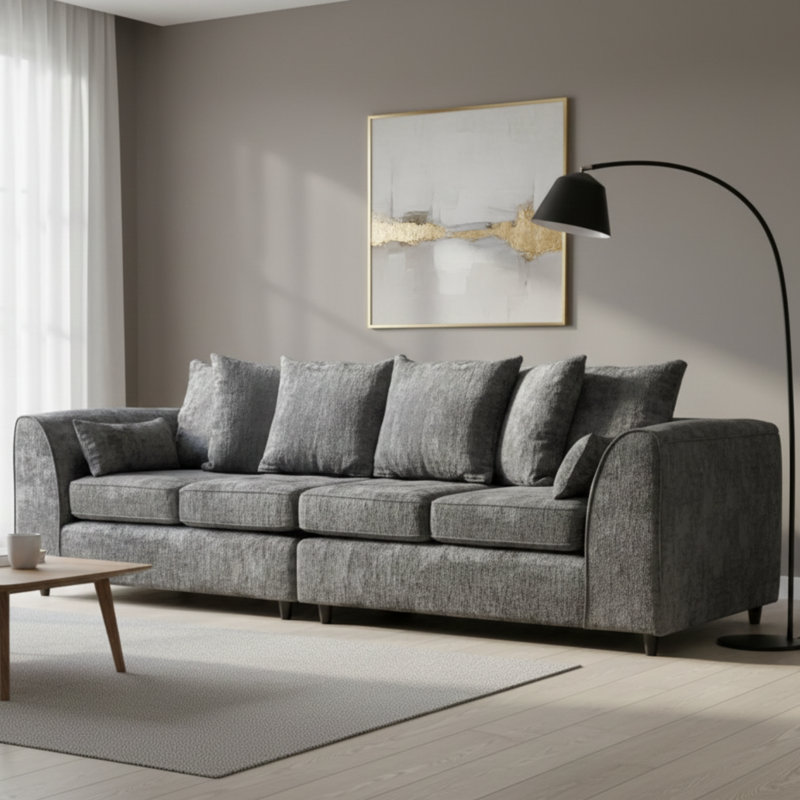 4 Seater Chenille Sofa, Grey